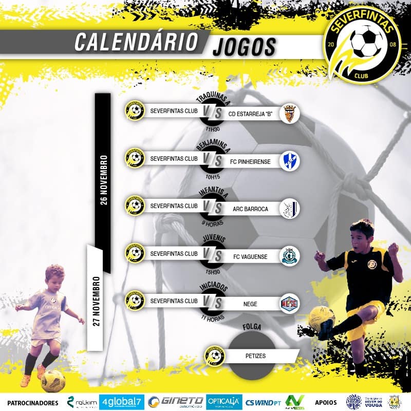 26 e 27 nov - Sever Fintas - calendário de Jogos